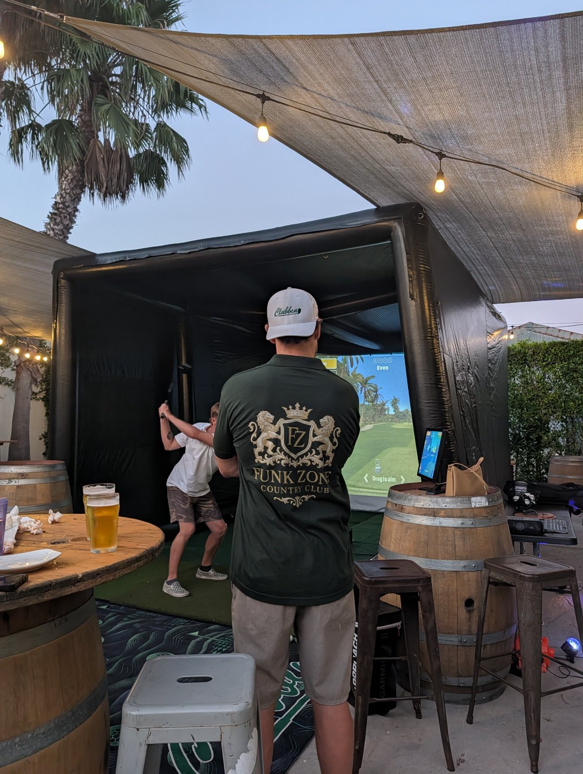 FZCC shirt and Clubbin Cube simulator in action on the Topa Topa patio